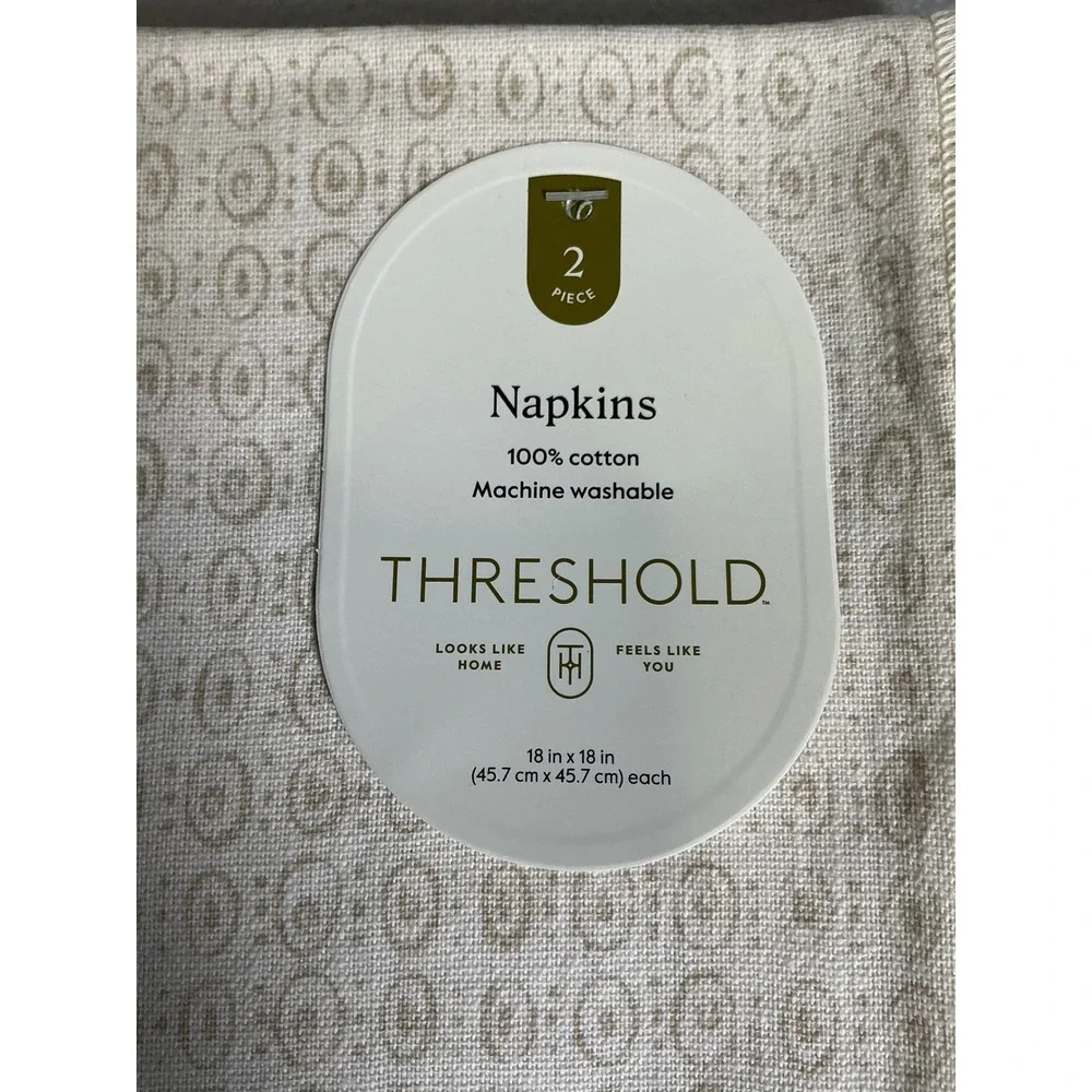 Threshold Cotton Cloth Dinner Napkins Lot of 2 Beige Neutral Pattern 18